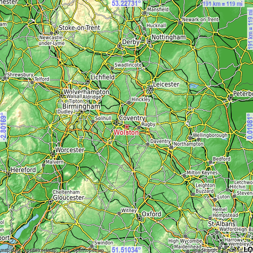 Topographic map of Wolston