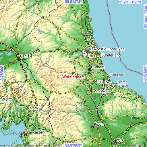 Topographic map of Wolsingham