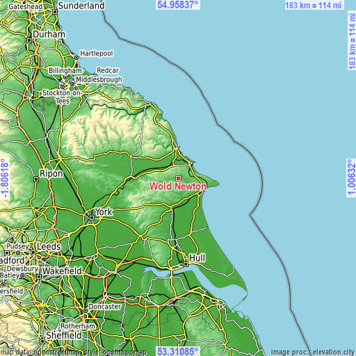 Topographic map of Wold Newton