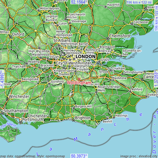 Topographic map of Woldingham