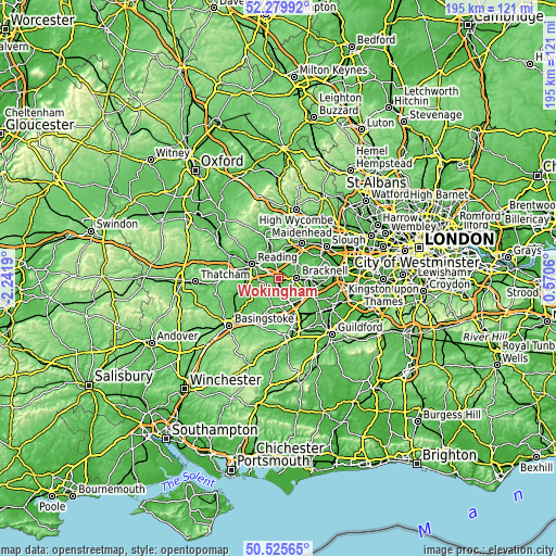 Topographic map of Wokingham