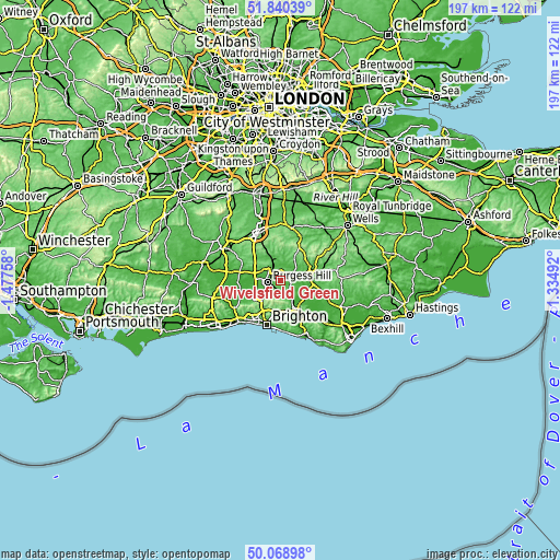 Topographic map of Wivelsfield Green