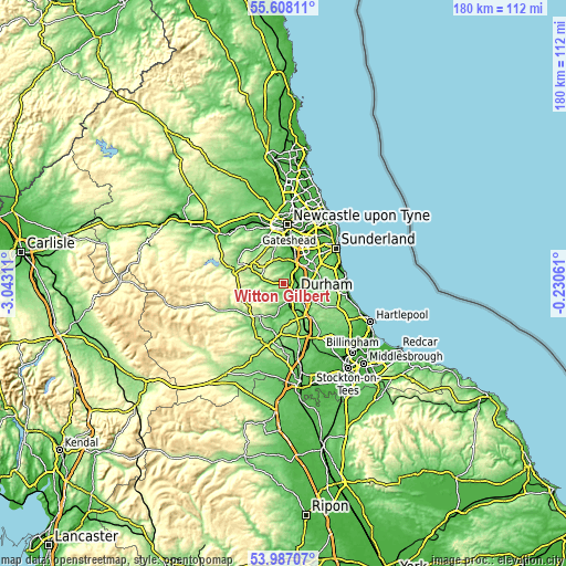 Topographic map of Witton Gilbert