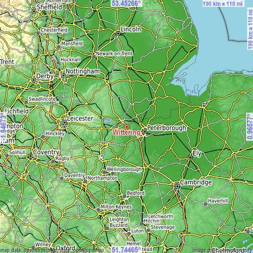 Topographic map of Wittering