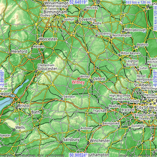 Topographic map of Witney