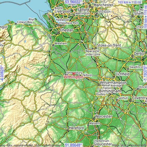 Topographic map of Withington