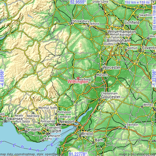 Topographic map of Withington