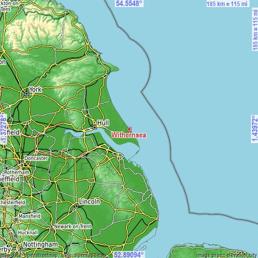 Topographic map of Withernsea