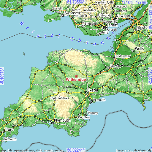 Topographic map of Witheridge