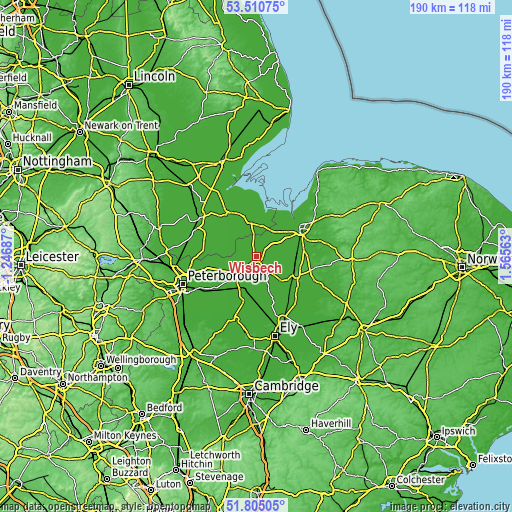 Topographic map of Wisbech