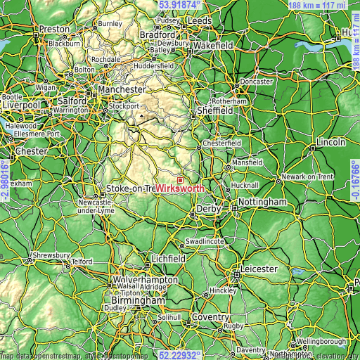 Topographic map of Wirksworth