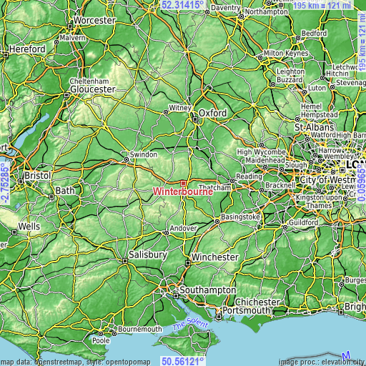 Topographic map of Winterbourne