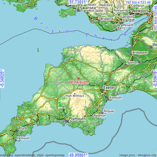 Topographic map of Winkleigh