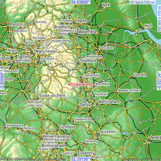 Topographic map of Wingerworth