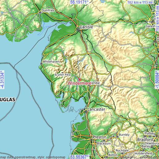 Topographic map of Windermere