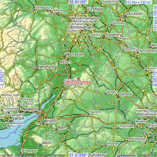 Topographic map of Winchcombe