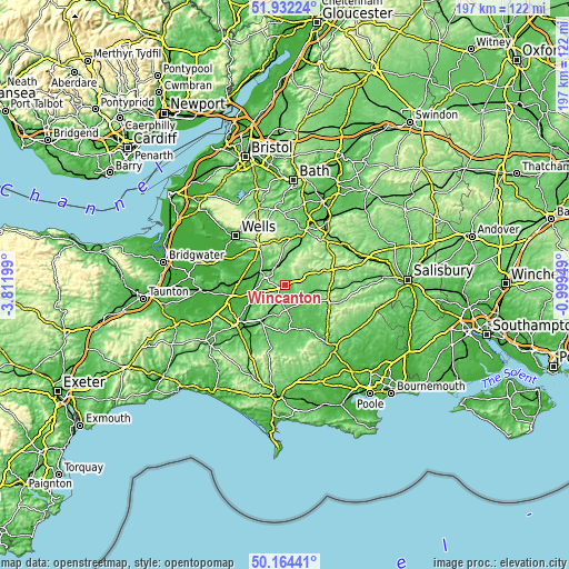 Topographic map of Wincanton