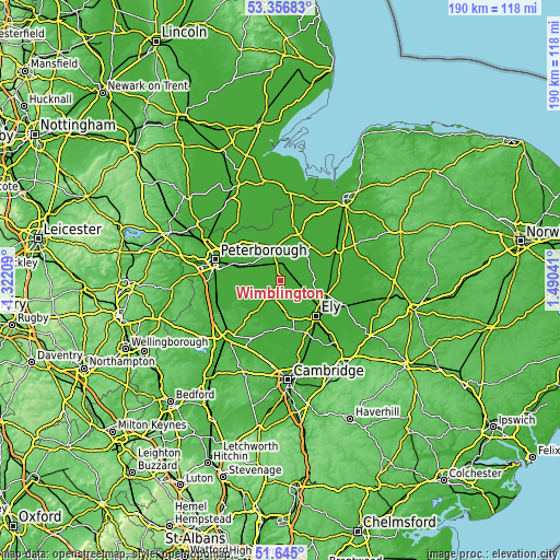 Topographic map of Wimblington