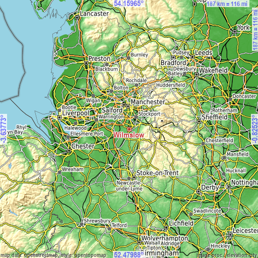 Topographic map of Wilmslow