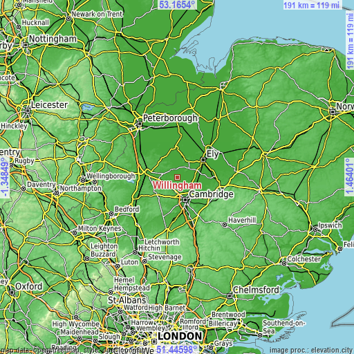 Topographic map of Willingham