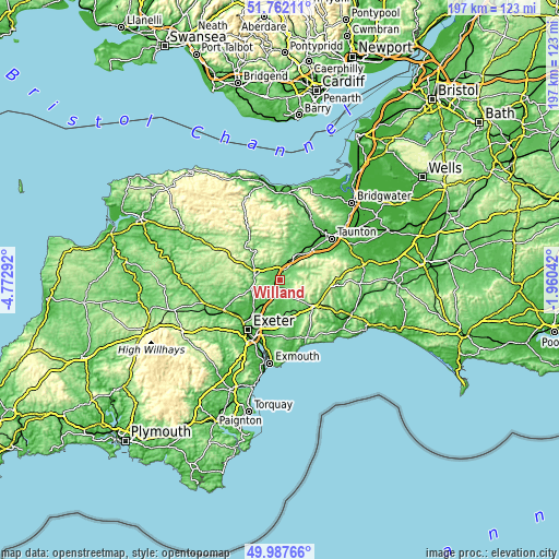 Topographic map of Willand