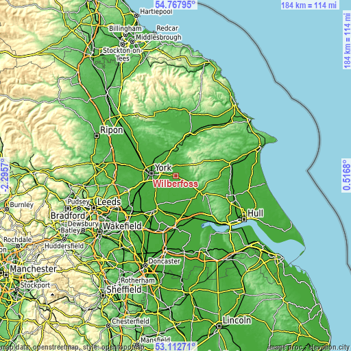 Topographic map of Wilberfoss