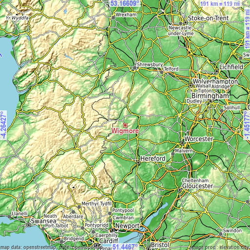 Topographic map of Wigmore