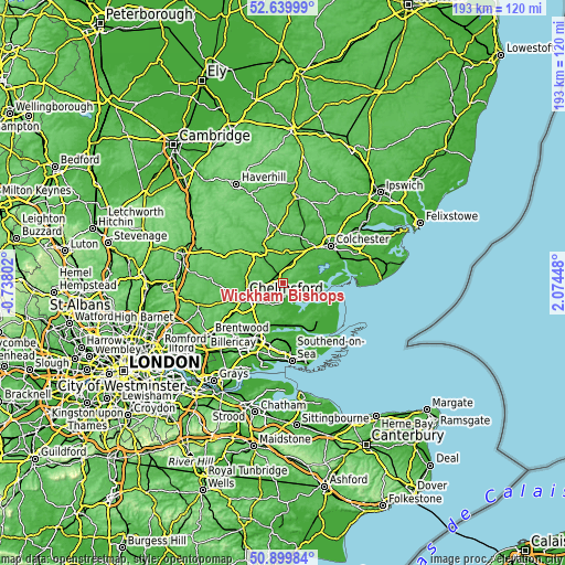 Topographic map of Wickham Bishops