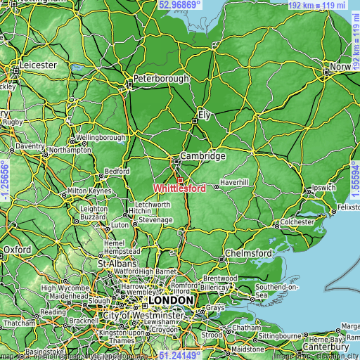 Topographic map of Whittlesford