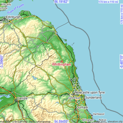 Topographic map of Whittingham