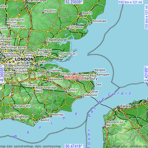 Topographic map of Whitstable