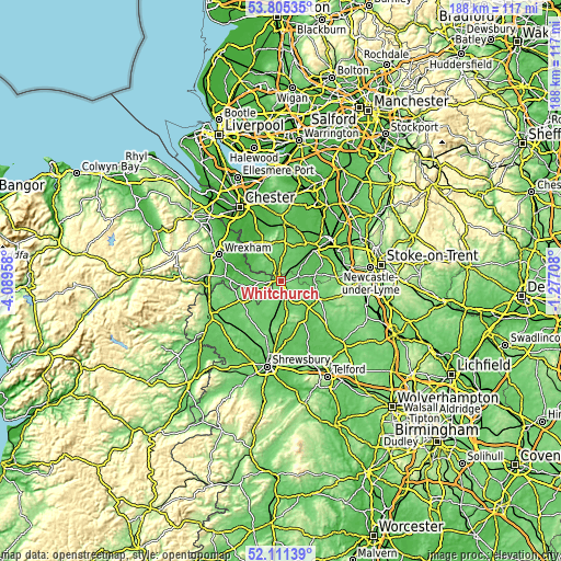 Topographic map of Whitchurch