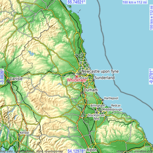 Topographic map of Whickham