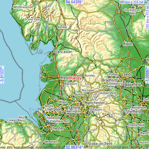Topographic map of Whalley