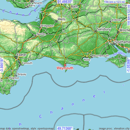 Topographic map of Weymouth