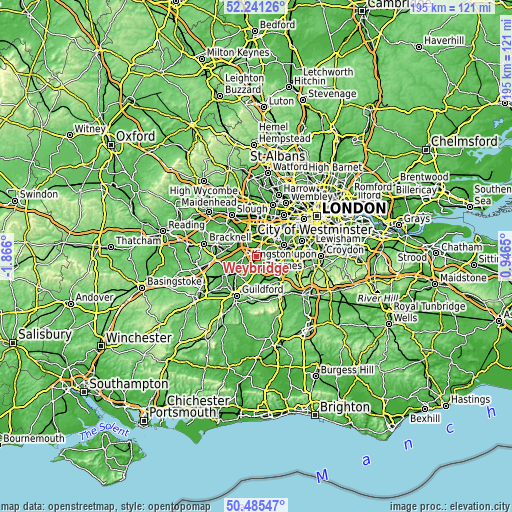Topographic map of Weybridge