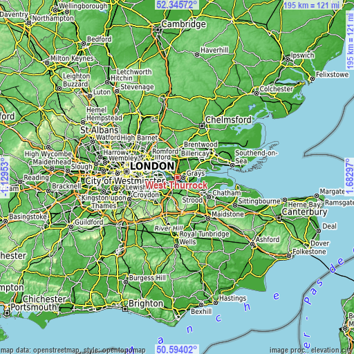 Topographic map of West Thurrock