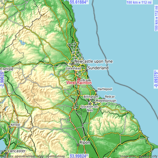 Topographic map of West Rainton