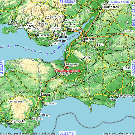 Topographic map of Westonzoyland