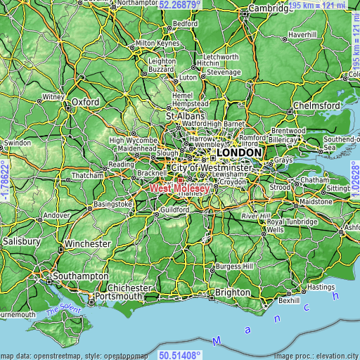 Topographic map of West Molesey