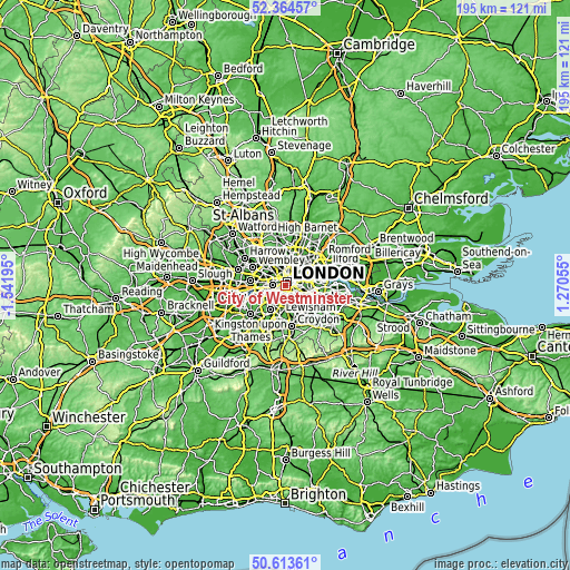 Topographic map of City of Westminster