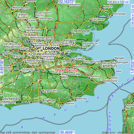 Topographic map of West Malling