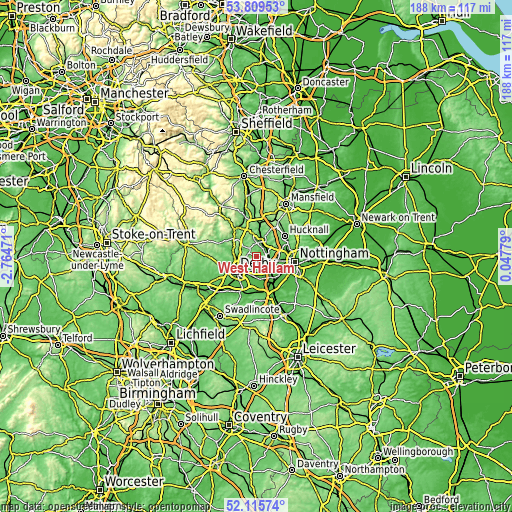 Topographic map of West Hallam