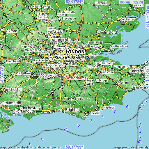 Topographic map of Westerham
