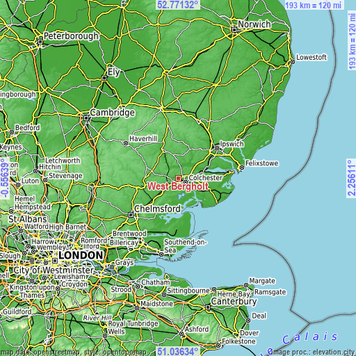 Topographic map of West Bergholt