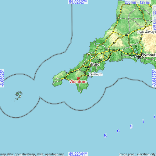 Topographic map of Wendron