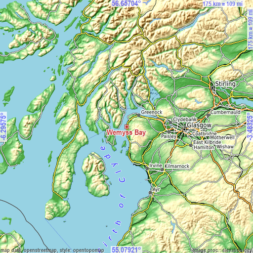 Topographic map of Wemyss Bay