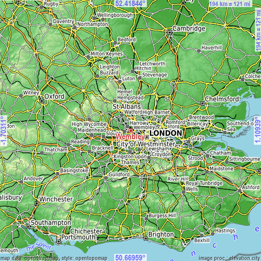 Topographic map of Wembley