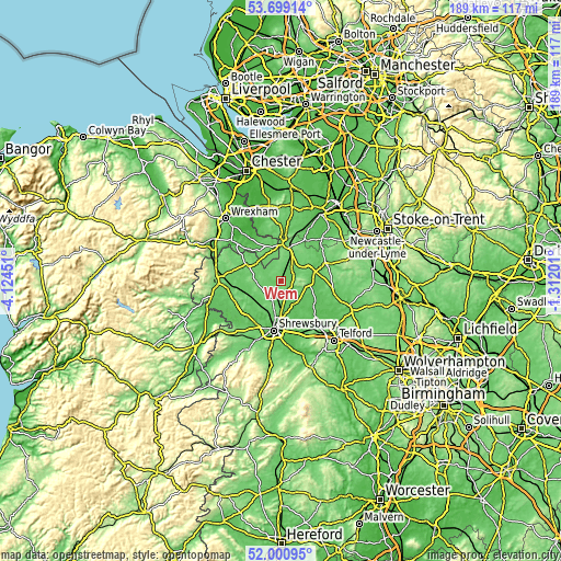 Topographic map of Wem