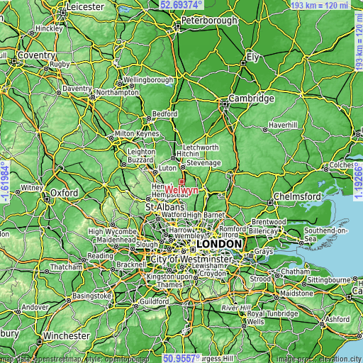 Topographic map of Welwyn